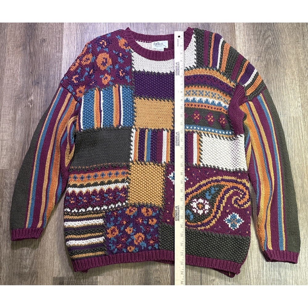 VTG Reference Point Women Knit Sweater Sz M Abstract Color Block Granny Blocks - Picture 7 of 11